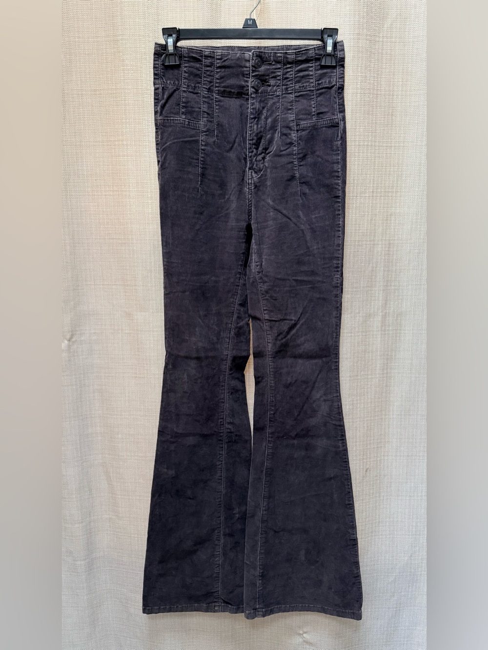Free People We The Free Jayde Cord Flare Jeans 25 Charcoal Gray Super High Rise